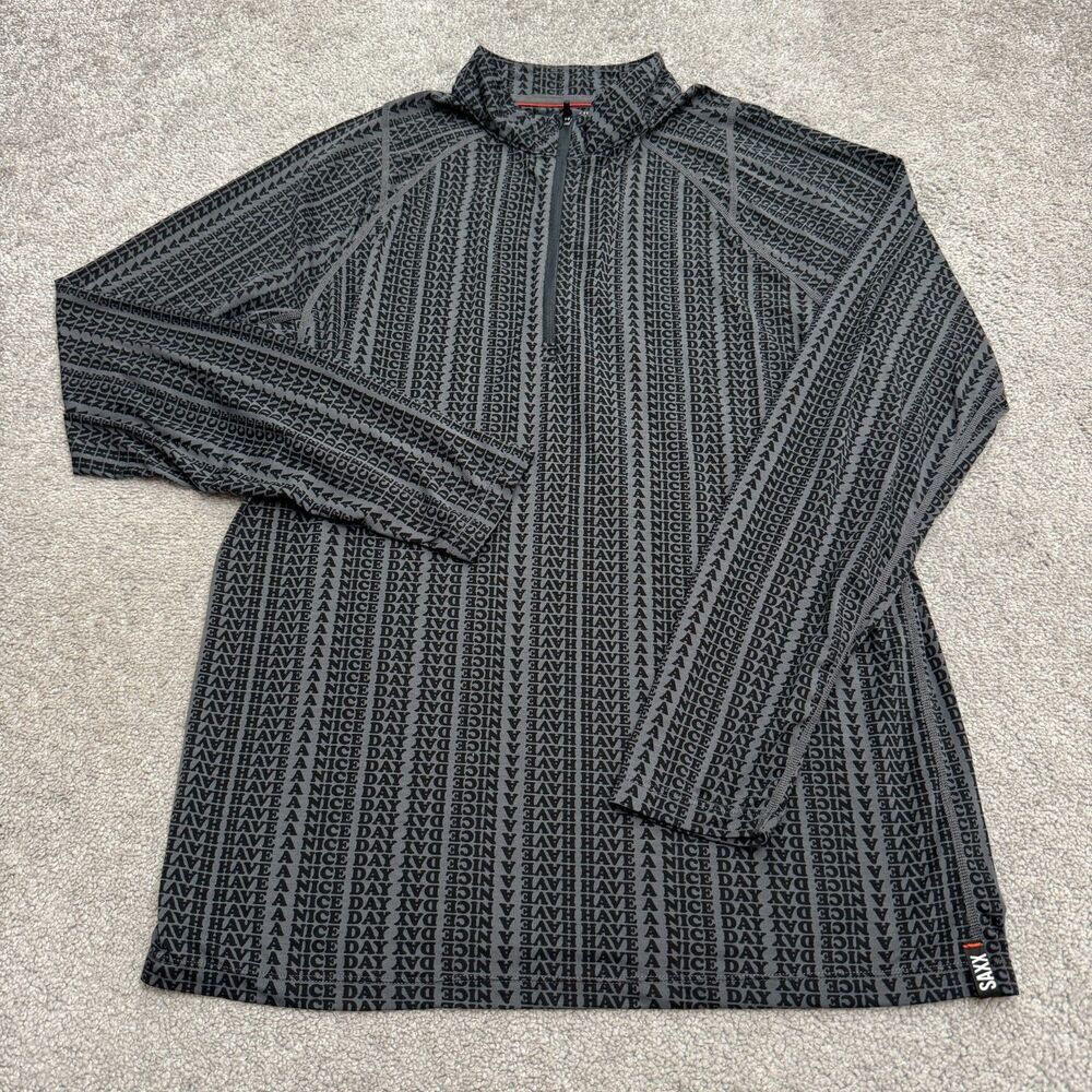 Saxx Viewfinder Half Zip Long Sleeve Baselayer Shirt Mens Medium Black Gray Wool